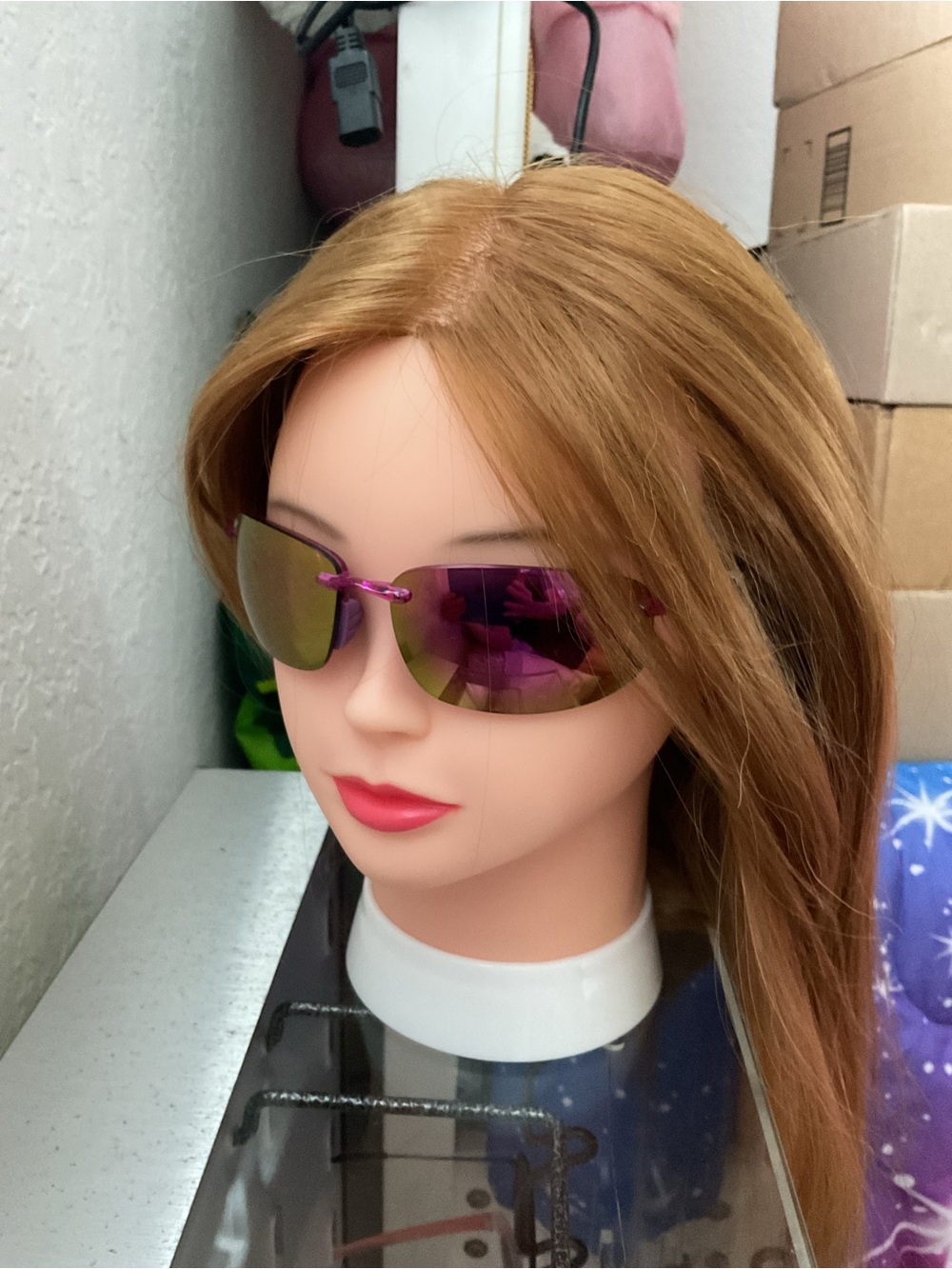 Women's Pink Mirrored Rimless Sunglasses